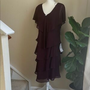 Elegant SLNY Plum Layered Dress size 14 NWT!